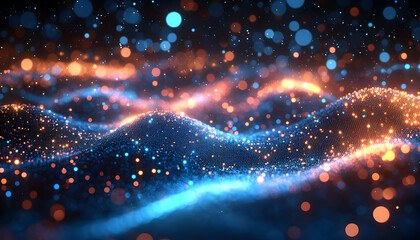 Poster - Glowing particles flow, abstract backdrop