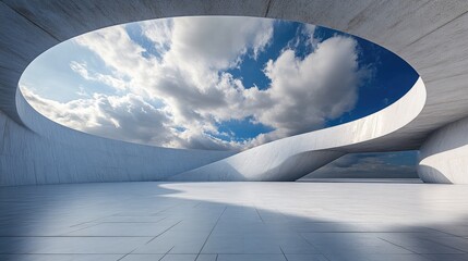 Poster - Circular sign in soft matte finish on a futuristic corporate building.