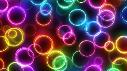 Poster - Dynamic neon circles glowing in gradient colors, floating on a dark gradient background.
