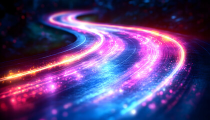 Poster - Glowing trails curve, digital space, future tech, abstract background, website banner