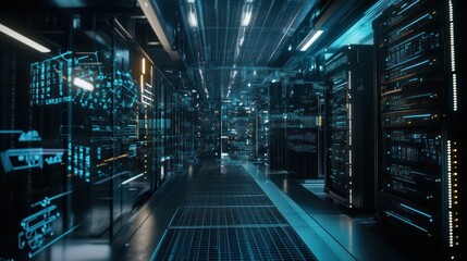 Poster - Futuristic Server Room: A Digital Data Center's Core
