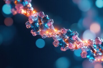 Fototapete - Microscopic view of molecular RNA chain surrounded by viral agents in a dynamic environment. Generative AI