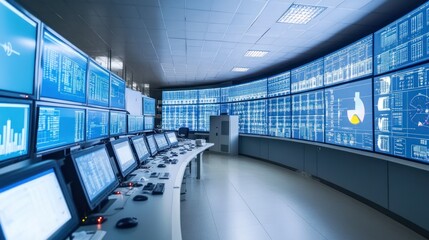 Poster - Modern Control Room with Many Screens