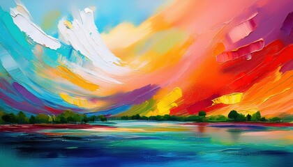 Poster - vibrant hand drawn abstract art panoramic background showcasing rich colors, textures, and intricate