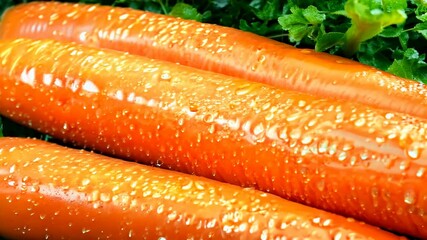 Wall Mural - Freshly harvested carrots glistening with water droplets