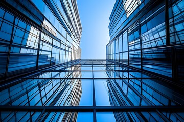 Aufkleber - Blue Glass Skyscrapers Creating an Urban Architectural Perspective : Generative AI