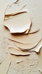 Poster - Creamy Beige Paint Texture on Canvas Closeup with Artistic Brushstrokes : Generative AI
