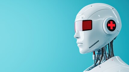 Poster - Futuristic Robot Medical Assistant with Red Cross on Visor
