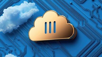 Poster - Cloud Computing Concept with Golden Cloud Icon and Circuit Background