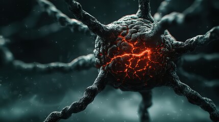 Poster - Detailed Close-Up of Abstract Biological Cell Structure with Glowing Highlights