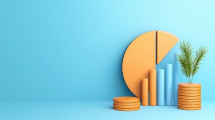 Poster - Colorful 3D Chart and Graph Composition on Blue Background