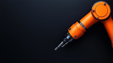 Poster - Orange Robotic Arm Tool with Precision Drill on Dark Background