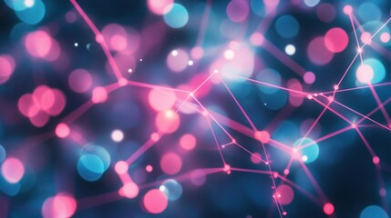 Poster - Abstract Network Connections: Pink and Blue Bokeh