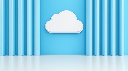 Poster - Minimalist Cloud Icon on Blue Background with Drapes in Studio