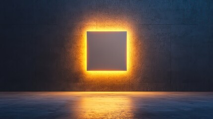 Poster - Illuminated Square Frame on Dark Textured Wall in Modern Interior