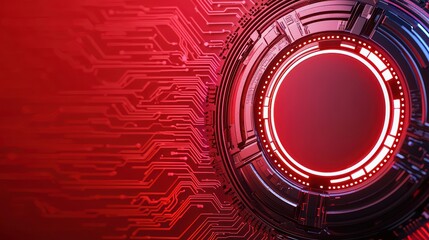 Poster - Futuristic Abstract Circular Design with Red and Black Circuit Patterns