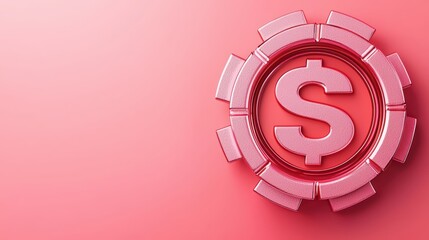 Poster - Red Gear with Dollar Sign Symbol on Pink Gradient Background
