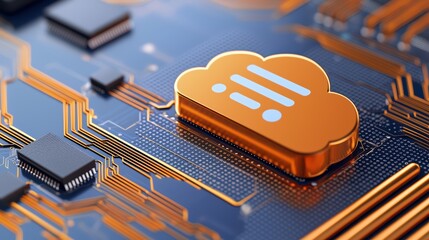 Poster - Golden Cloud Icon on Circuit Board with Electronic Components