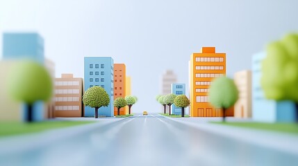 Poster - Colorful minimalist cityscape with abstract buildings and symmetrical urban road perspective : Generative AI