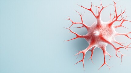 Poster - abstract red neuron structure on soft blue background in detail