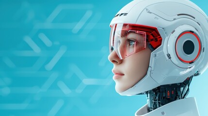 Poster - Futuristic robot with high-tech helmet and advanced facial features