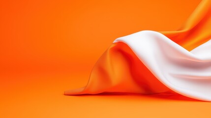 Poster - Elegant Curved Fabric Draped on Vibrant Orange Background Surface