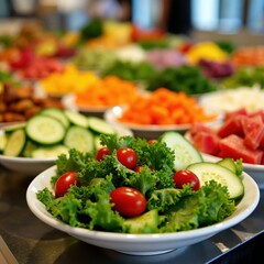 Fresh salad bar with colorful vegetables and greens Perfect for a healthy and delicious meal