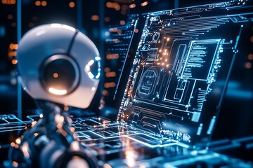 Aufkleber - Robotic technology and digital interface in high tech environment with futuristic perspective : Generative AI
