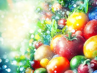 Poster - Vibrant Summer Harvest of Fresh Organic Vegetables with Sparkling Bokeh Background : Generative AI