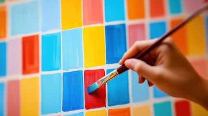 Wall Mural - Hand painting vibrant color blocks on canvas.