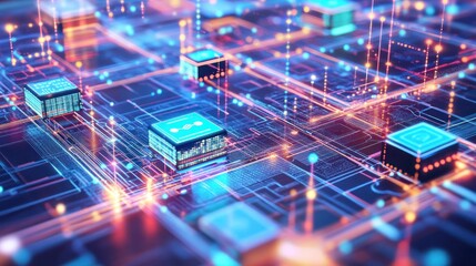 Poster - Abstract Digital Network:  Interconnected Nodes and Data Streams