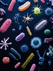 Aufkleber - Evolving bacteria in vibrant colors showcasing diversity and complexity in microbial life forms. Generative AI
