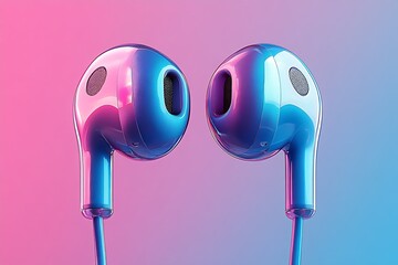 Poster - Trendy Pink and Blue Bluetooth Earbuds with Gradient Background for Sound Aficionados : Generative AI