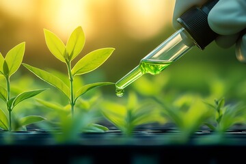 Poster - Green laboratory experiment with plants and pipette in vivid growth environment : Generative AI