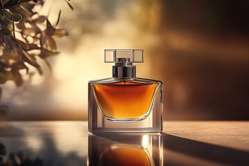 Poster - Luxurious Perfume in Designer Glass Bottle Bathed in Golden Light : Generative AI