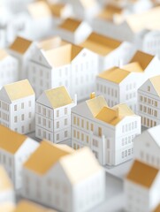 Poster - Contemporary Architectural 3D Visualization of Modern White Houses with Gold Details : Generative AI