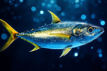 Poster - Vibrant Blue Ocean Fish with Bokeh Underwater Background : Generative AI