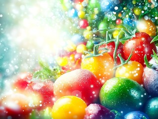 Poster - Close-Up of Colorful Tomatoes and Peppers with Artistic Light and Bokeh Effect : Generative AI