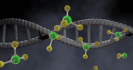 Poster - Image of floating molecules over dna strand