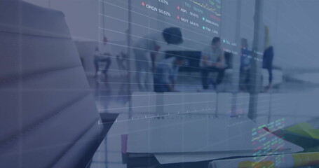 Poster - Image of financial data processing over diverse business people in office