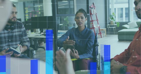 Poster - Image of financial data processing over diverse business people in office