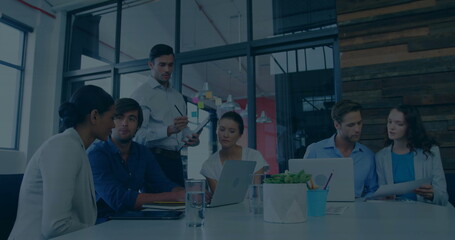 Poster - Image of diverse colleagues at casual office meeting