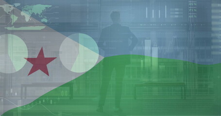 Poster - Image of financial data processing over flag of djibouti