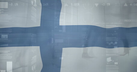 Poster - Image of financial data processing over flag of finland