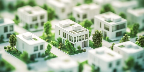 Poster - Miniature Suburban Neighborhood with Greenery and Modern Architectural Housing : Generative AI