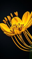Aufkleber - Macro Shot of Yellow Flower in Bloom with Contrasting Petals and Black Background : Generative AI