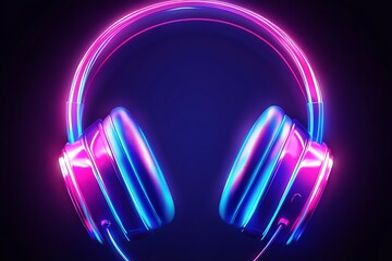Leinwandbilder - Vibrant Neon Headphones with Futuristic Glow for Music Technology and Entertainment : Generative AI