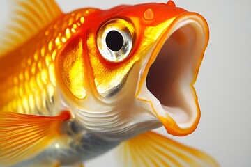 Poster - Vivid Goldfish Close Up with Large Eye and Golden Flare : Generative AI