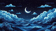© Thiago - Night landscape with moon and clouds moonlight water sea clouds blue landscape fantasy astronomy black midnight bright ocean abstract ,ai generated. moonshade. illustration. Moonshade. Illustration