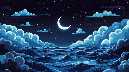 night landscape with moon and clouds moonlight water sea clouds blue landscape fantasy astronomy bla